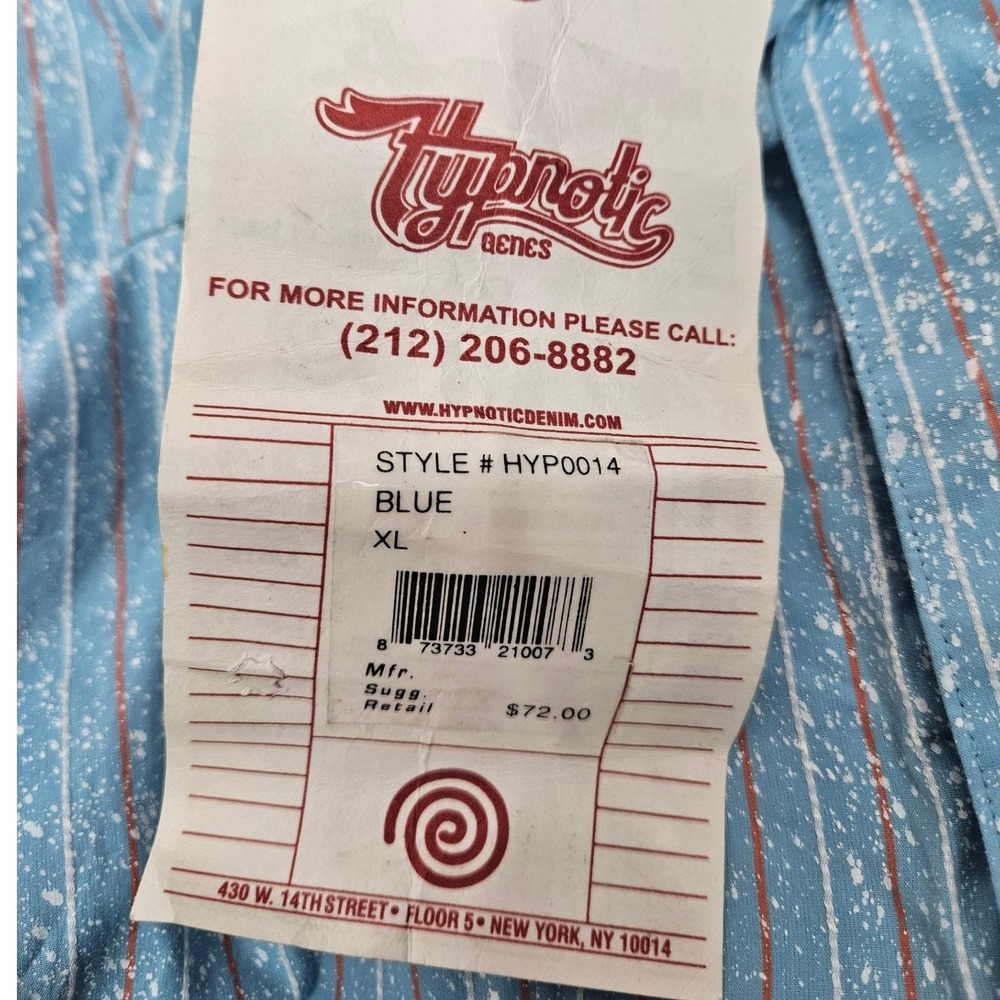 Hypnotic Genes Mens XL Blue Splatter Stripe Pearl Snap Shirt HYP0014 NWT D105 - Picture 8 of 9